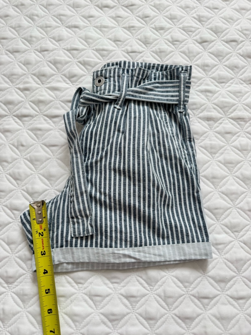 abercrombie kids Blue White Striped Paperbag Waist Belted Shorts Size 11 / 12 - Picture 8 of 15